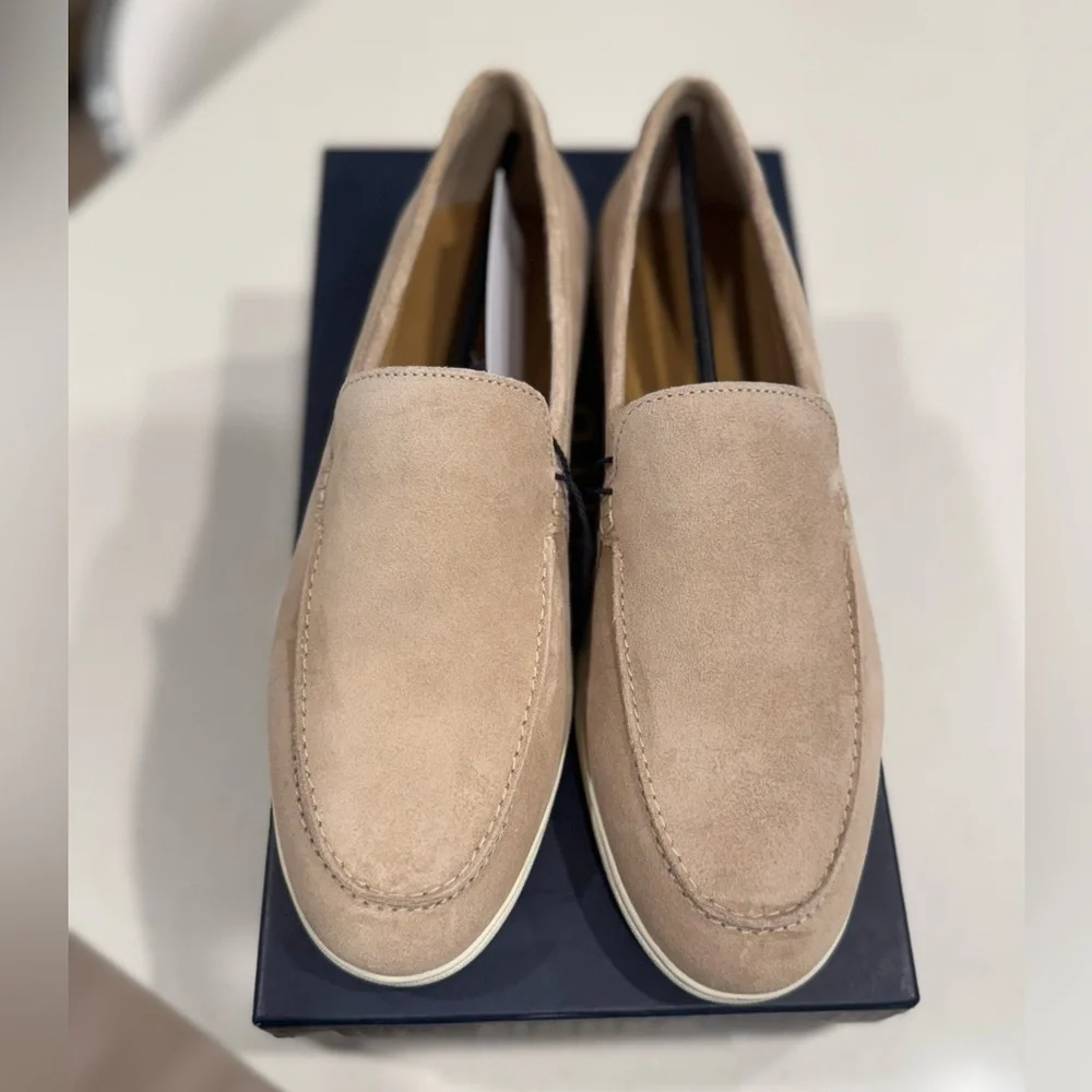 NWT Piombo Contemporary Men's Beige Suede Leather Moccasins Loafers EU 41 US 8
